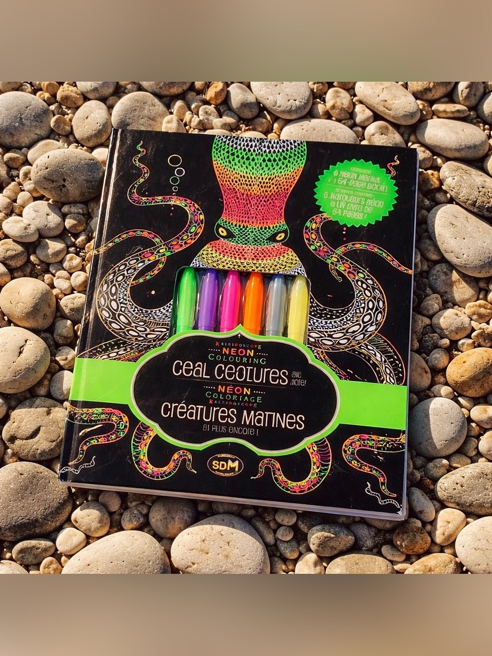 Kaleidoscope Neon Sea Creatures and More! Coloring Set with 6 Neon Markers